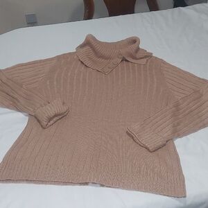 Studio Works Ribbed Cowl Neck Sweater Tan .Size Large